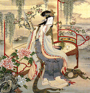 Estampa japonesa de Yan Guifei, esposa del emperador chino Xuanzong dei Tang (685-762)